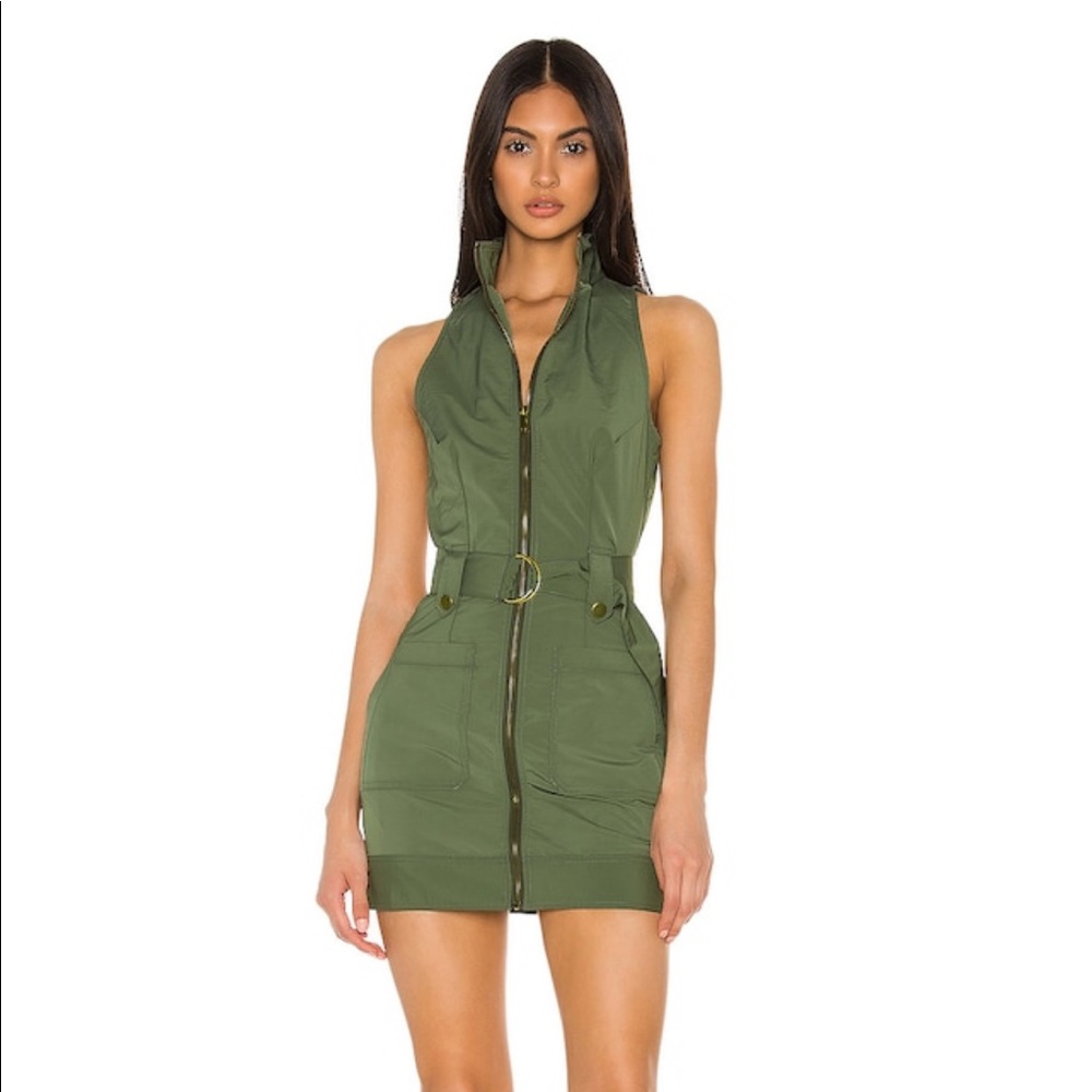 Superdown Revolve Zip Up Mini Dress with Belt Green Small